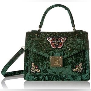 Aldo satchel crossbody velvet with moths / insects rhinstone detail vintage insp